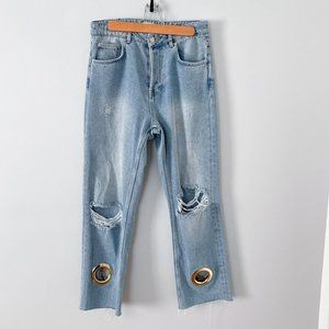 Anine Bing Giovanna Distressed Grommet Crop Jeans